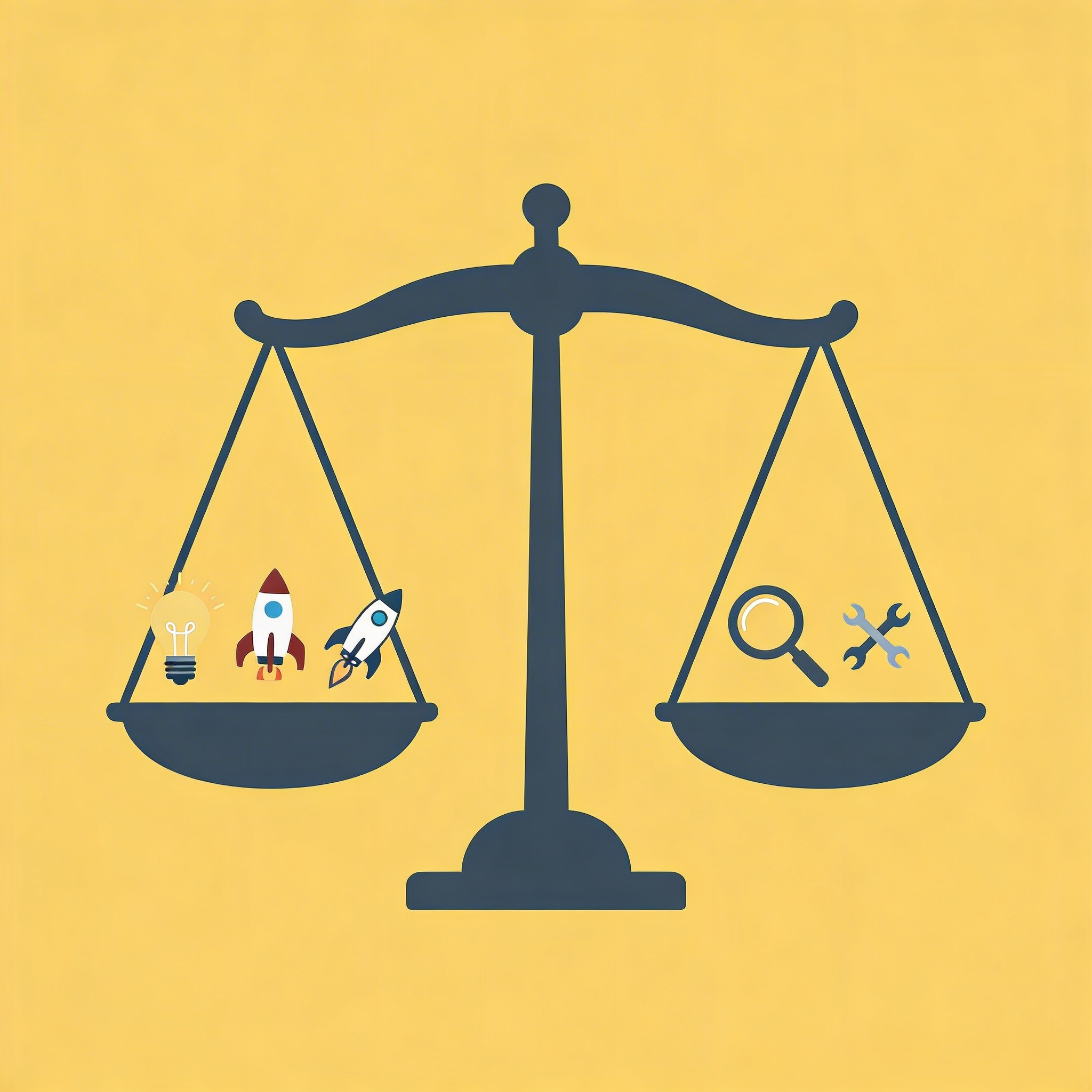 Balance scale comparing attractive demo features on one side with genuine business requirements on the other